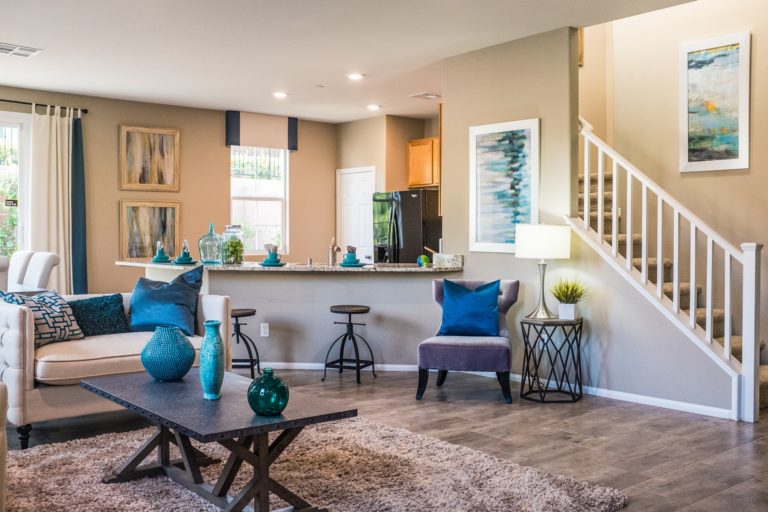 a living room with a couch and a coffee table