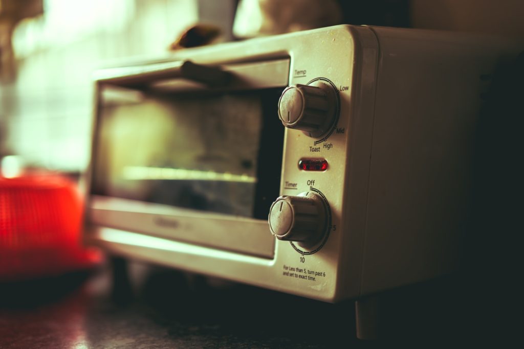 a silver toaster oven