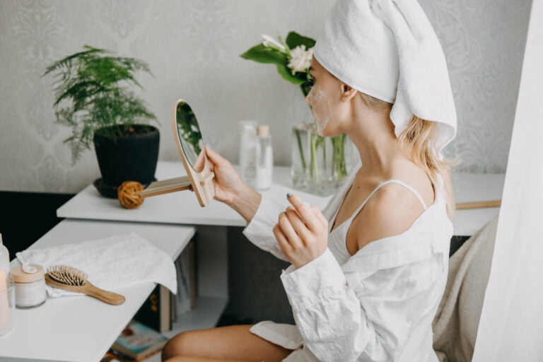 life advice, young woman in white towel chilling in bedroom and utc scaled