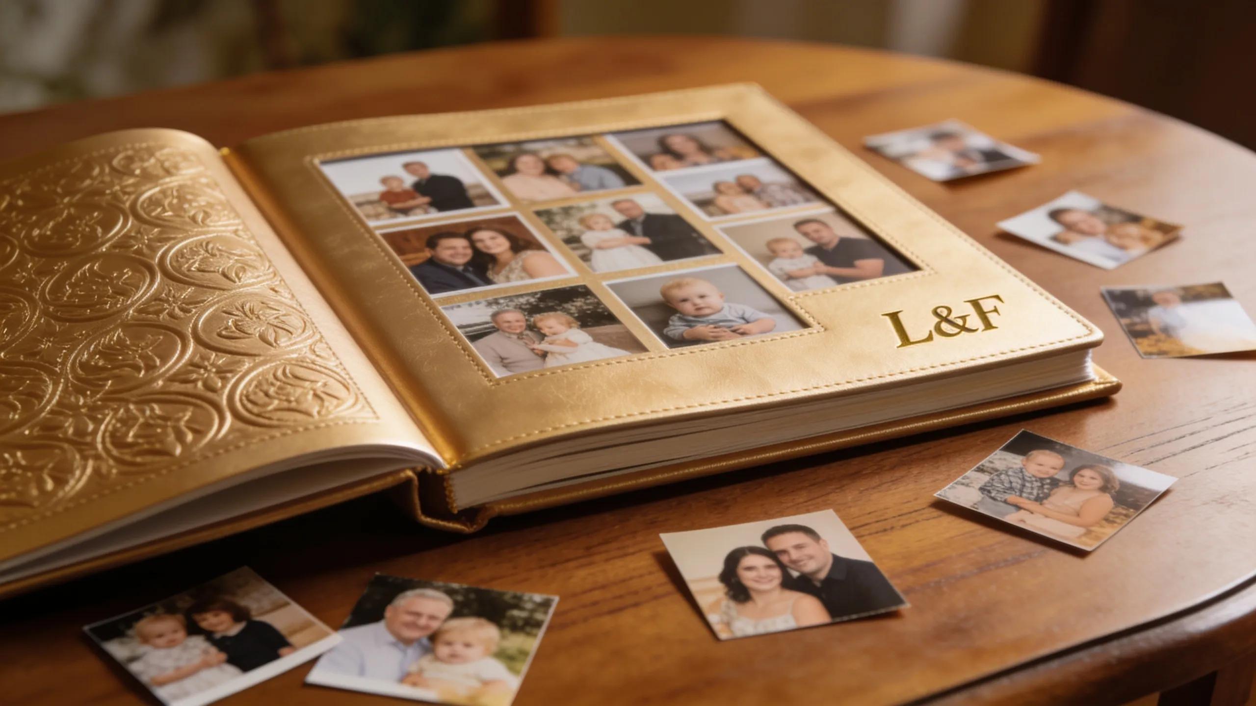Close-up of a personalized photo album showcasing cherished memories, emphasizing emotional connections